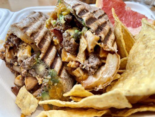 Nature's Grill Combo Wrap-Bison, chicken, cheddar, turkey bacon, barbecue sauce, and avocado,whole wheat pita