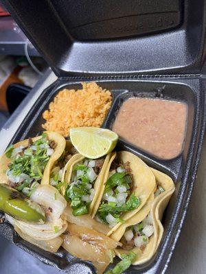 Tacos with rice and beans