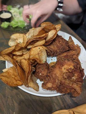 Homemade fried chicken with the ribbon fries