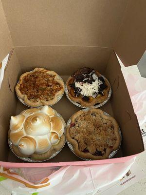 Mini pie sampler (Dutch apple, oreo cheesecake, lemon meringue, and gooseberry)