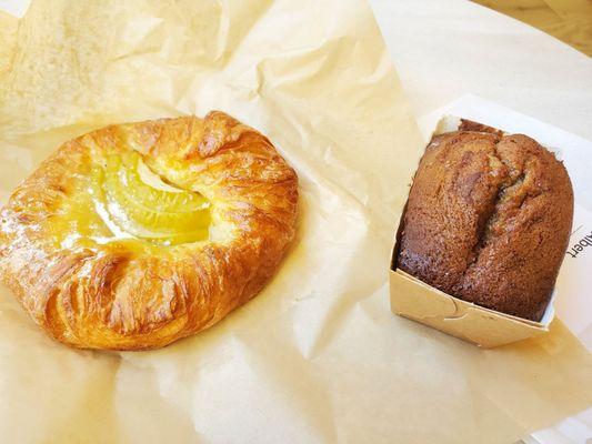 Seasonal danish (pear), banana loaf