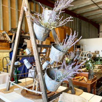 Vintage ladder with calf buckets.