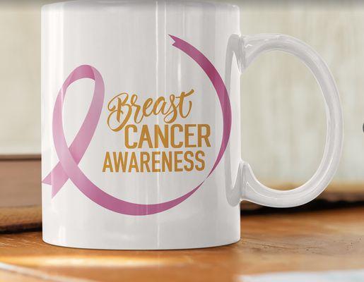 Breast Cancer Awareness cup that can be customised with company name and logo.