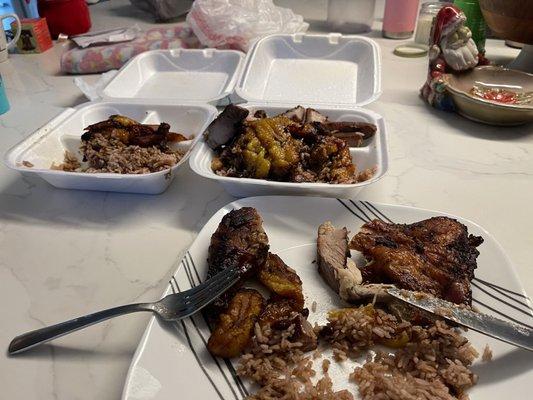 Jerk pork and chicken