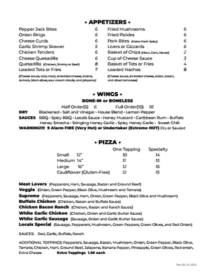 Locals Dinner Menu - Page 2 of 6 - Revised 04-25-20