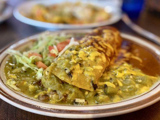 Carne Asada beef enchilada topped with red & green salsa, the red is better than the green this year :)...