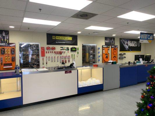 Klein Tools, Milwaukee, Greenlee items available at the counter.