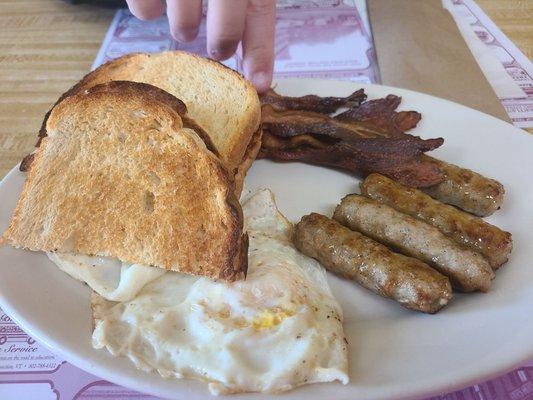 Sourdough, 2 eggs, maple sausage, bacon