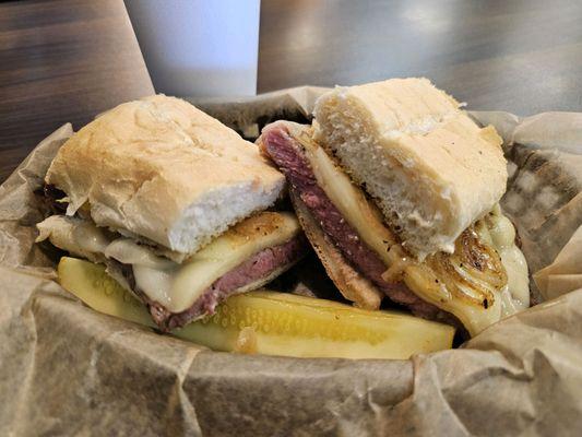 The prime rib sandwich ,medium rare with cheese and grilled onions. #yum #ReviewsByRL