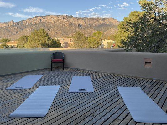 Please join small group classes held with views of and fresh air from the beautiful Sandia Mountains!  ABQ