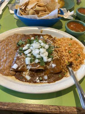 Birria enchiladas, rice/beans