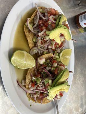 Tostada de Camaron. Tostada de Pescado. Made fresh and as spicy as you want.