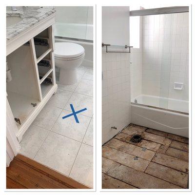 Before and after of Water damage in the Bathroom