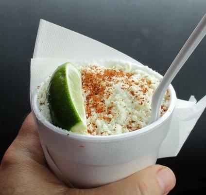 Elote in a cup. Easier eating for the drive