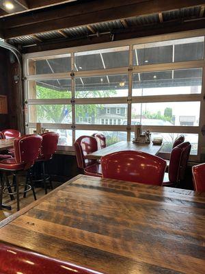 Dining tables, fun red chairs