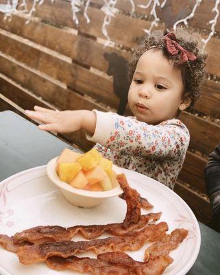 Side of bacon and side of fruit for the picky eater