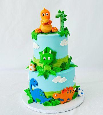 Dinosaur themed buttercream cake