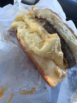 Sausage patty, egg and cheese biscuit