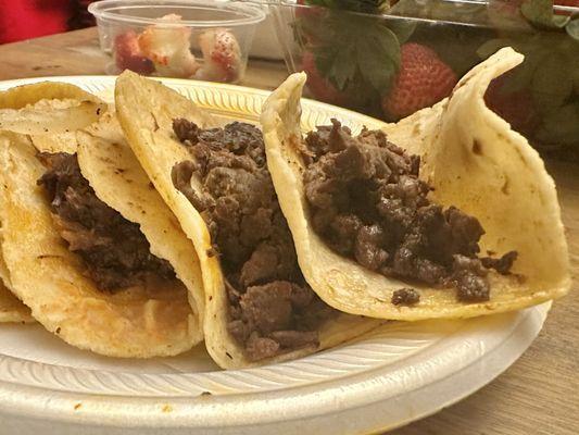 Barbacoa tacos without the toppings.