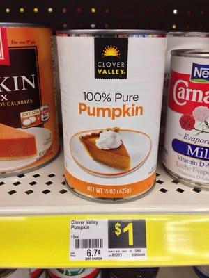 15 oz can of pumpkin for $1. Libby at Food Lion is $1.79.