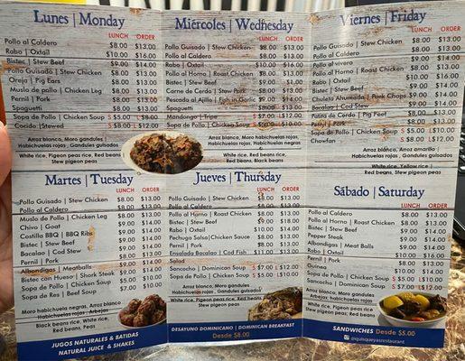 Inside of the menu with daily specials