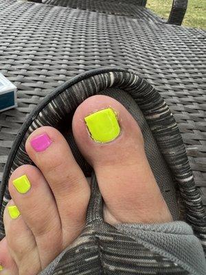 My big toe has polish and acrylic all over it....