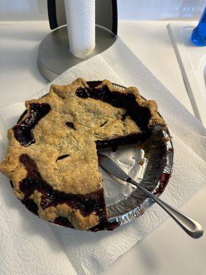 Blueberry pie. Filling was perfect.