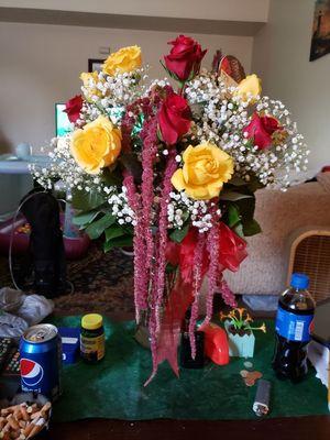 This is an example of the beautiful arrangement that was delivered to my friend by the Marion Flower Shop