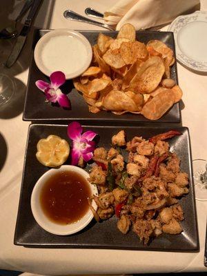 Fried Calamari  Potato Chips with Blue Cheese Dip