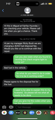 Text between dealership and myself