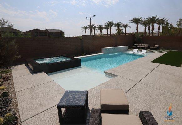 Pool designed and constructed by Paragon Pools Las Vegas. Image copyright -all rights reserved.