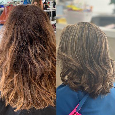 | before and after | highlights and haircut by Angela