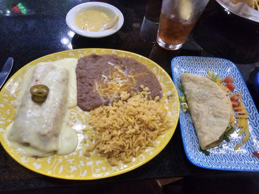 Sabor Plate (chicken sour cream enchiladas, beef taco)