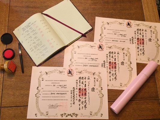 Promotion log and certificates for Kobudo.