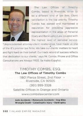 Our feature in the November 2014 "Top Lawyers" edition of the Inland Empire Magazine.