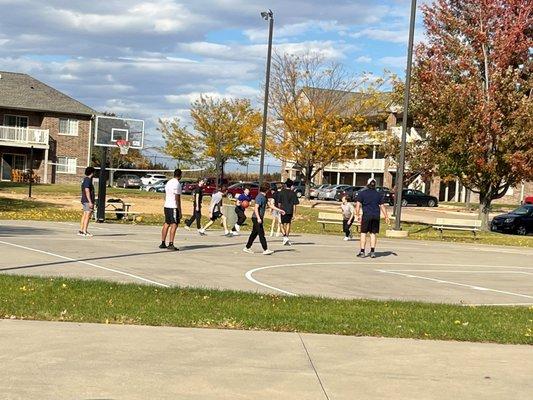 Getting in a game of basketball.