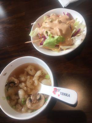 The items (soup & salad) you get w/ the hibachi plate. Honestly the best hibachi soup I've had thus far.