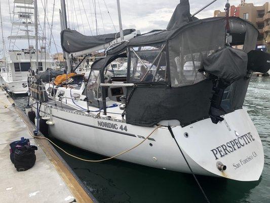 s/v Perspective, a Nordic 44, fully outfitted with PCC's canvas work! Custom canvas fit, windows, screens, solar panels and more!