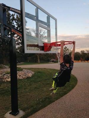 Adjustable height Goalsetter basketball hoops with regulation backboards