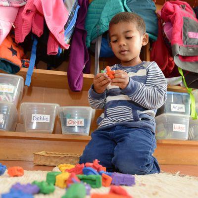 Discovering the joy of beautiful, colorful materials in the Primary program.