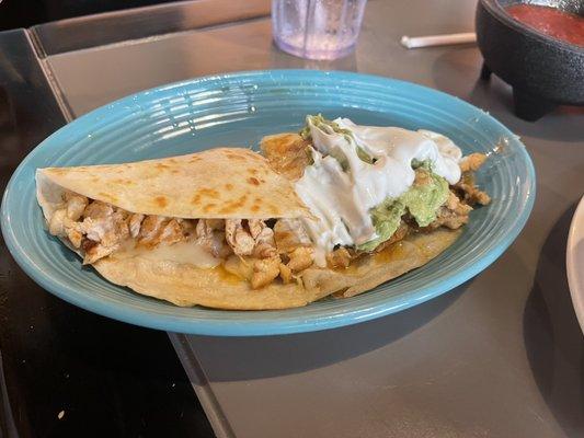 Grilled Chicken and Cheese Quesadilla with Sour Cream and Guacamole