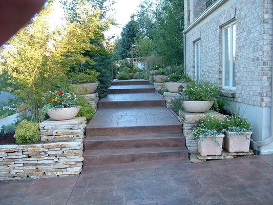 Stamped concrete steps and walkway