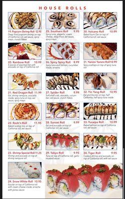 House Rolls Menu