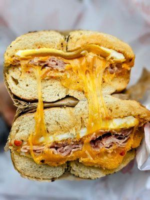 Egg, cheese, and ham sandwich