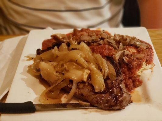 Steak and spaghetti combo