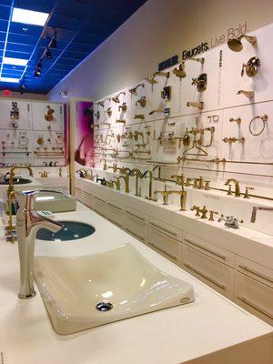 Kohler Premier showroom featuring sink faucets, fixtures and vanities.