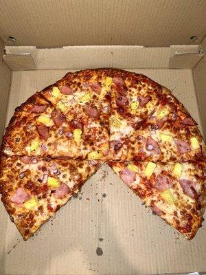 Canadian bacon, pineapple, and red onion