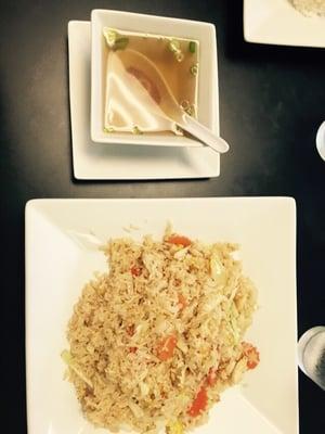 Soup and chicken fried Thai rice