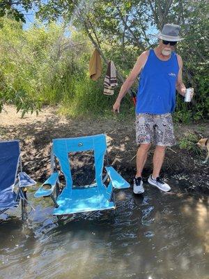 I like to set my chairs in the water, personal preference!