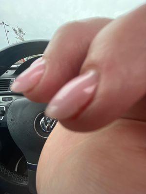 Thick nails and gel color was not put on neatly.